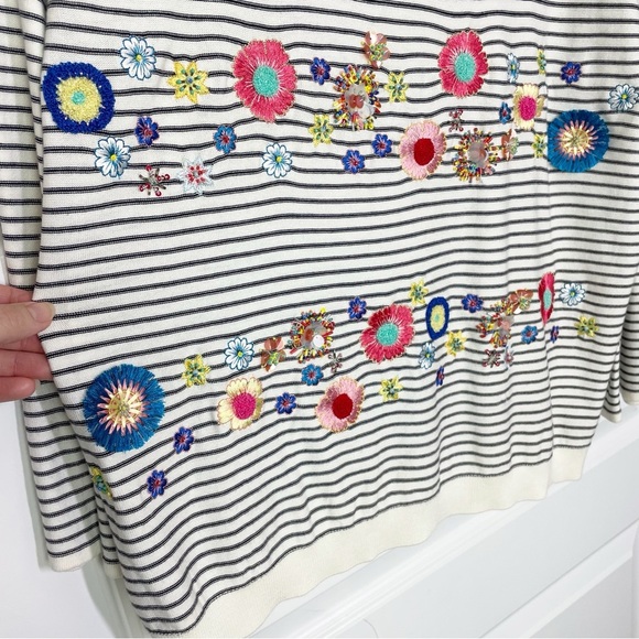 Talbots Floral Row Embroidered Crewneck Lightweight Sweater Women’s XL - Picture 4 of 8